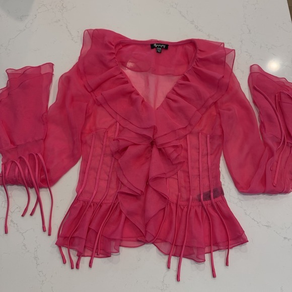 Dolls Kill Jackets & Blazers - Dolls Kill Elegant Pink Chiffon Lace Ruffle Blouse Women's XXS Extra Small Top